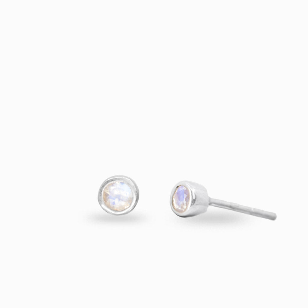 Rainbow moonstone stud earrings in sterling silver