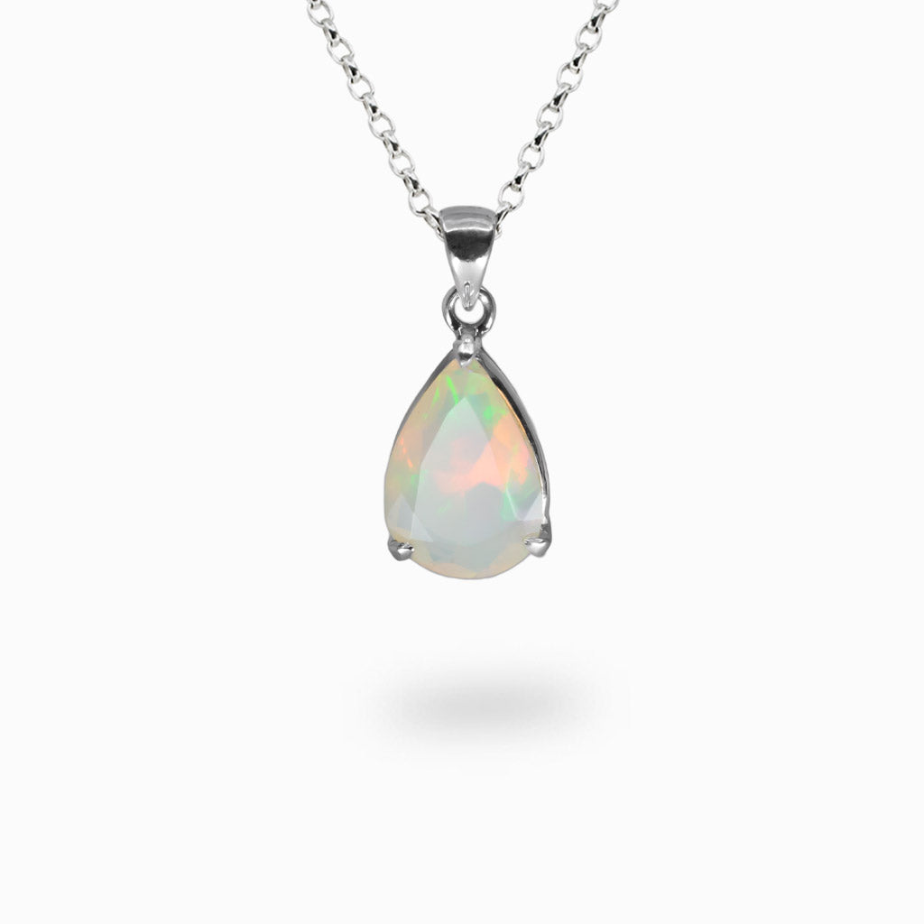 Teardrop faceted Australian Precious Opal pendant in sterling silver. | MADE IN EARTH
