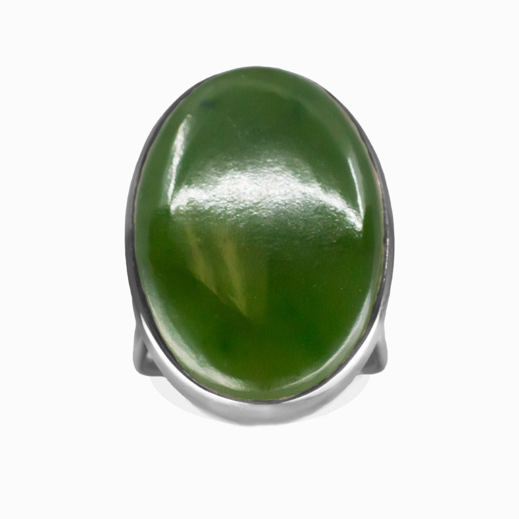 OVAL CABOCHON NEPHRITE JADE RING STERLING SILVER FILAGREE BAND  | MADE IN EARTH
