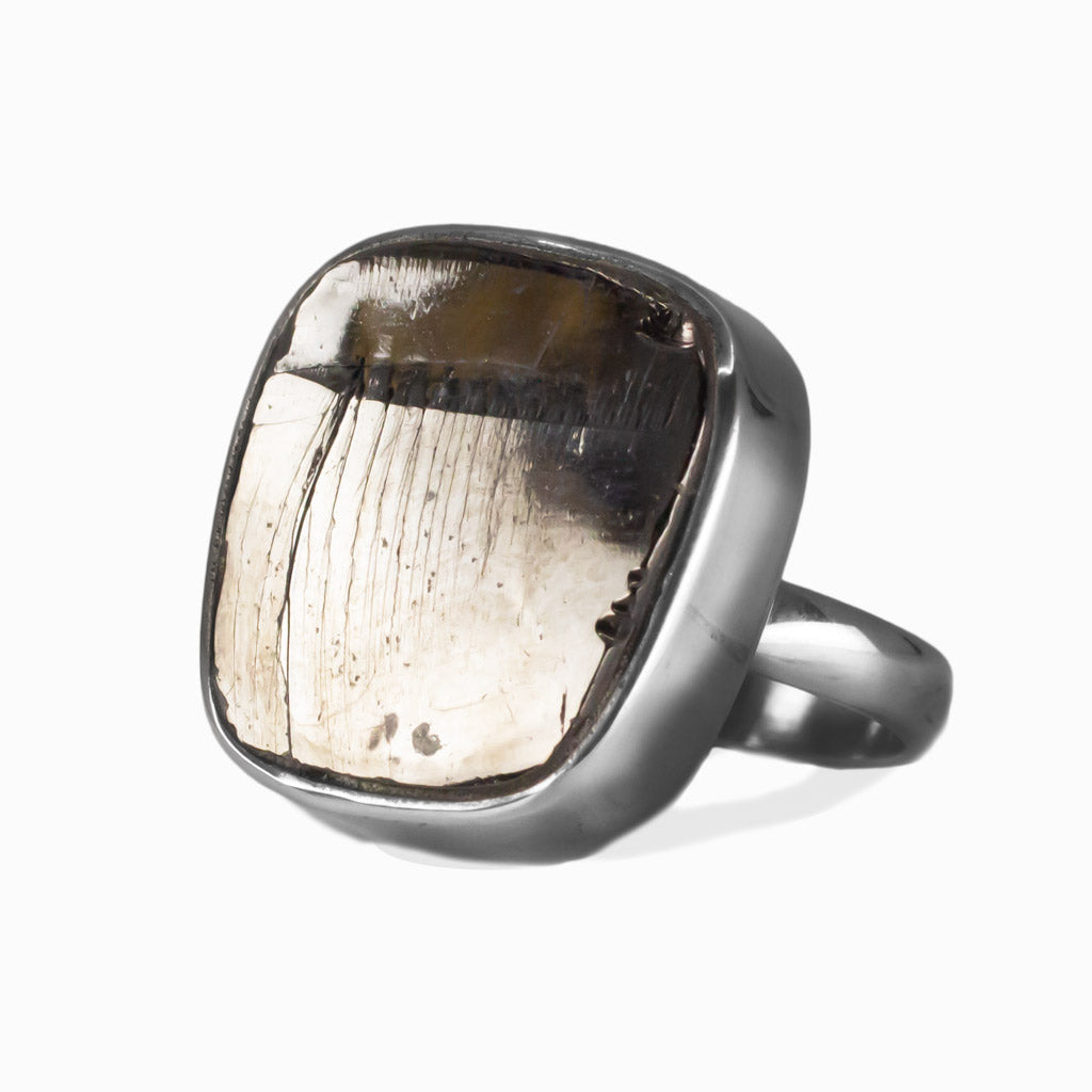 RAW SHUNGHITE SQUARE BEZEL STERLING SILVER RING | MADE IN EARTH