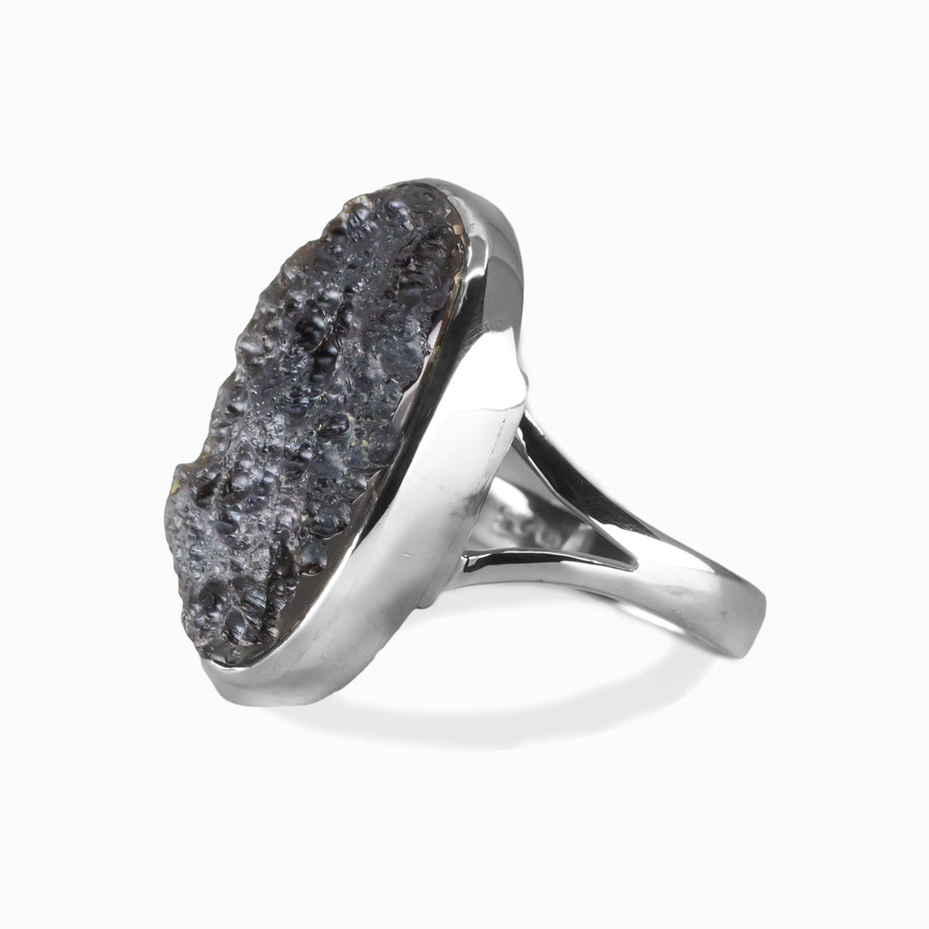 RAW TEKTITE OVAL RING STERLING SILVER | MADE IN EARTH