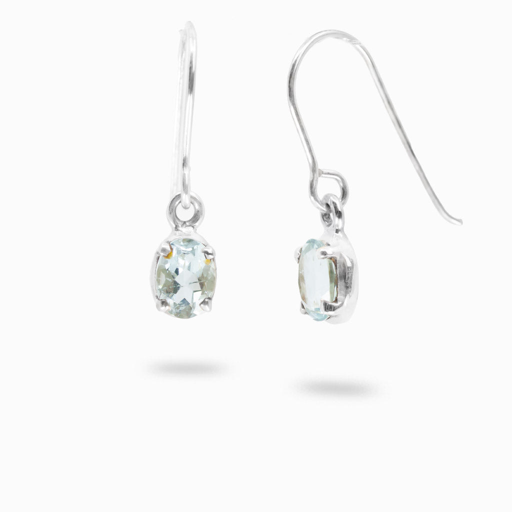 Faceted oval aquamarine drop earrings in sterling silver