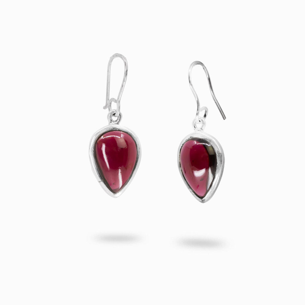 Teardrop garnet cabochon earrings in sterling silver