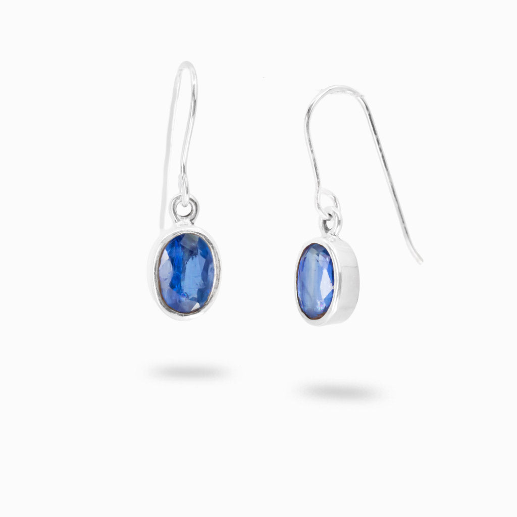 Round kyanite cabochon earrings in sterling silver