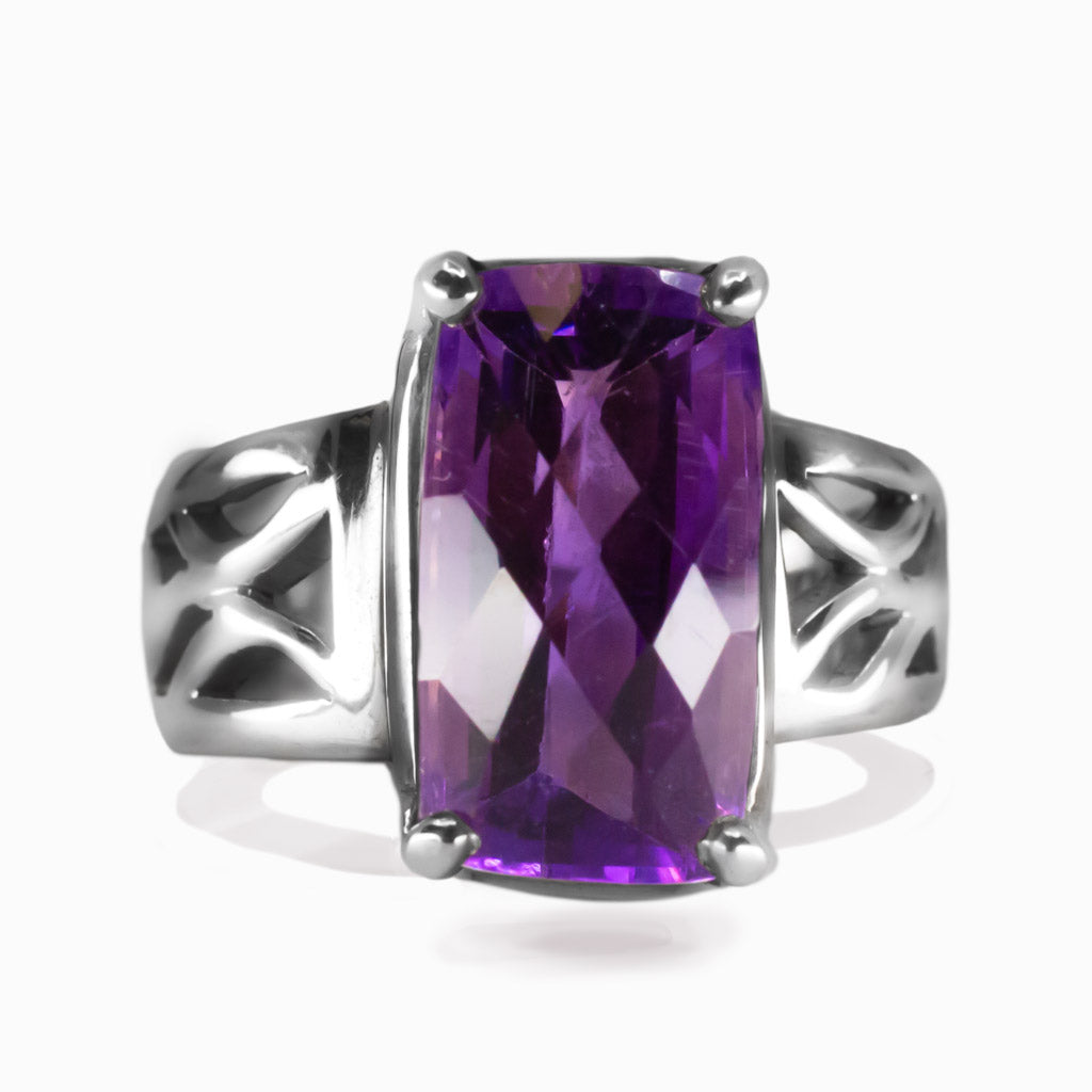 FACETED AMETHYST RECTANGLE CLAW PURPLE STERLING SILVER RING | MADE IN EARTH