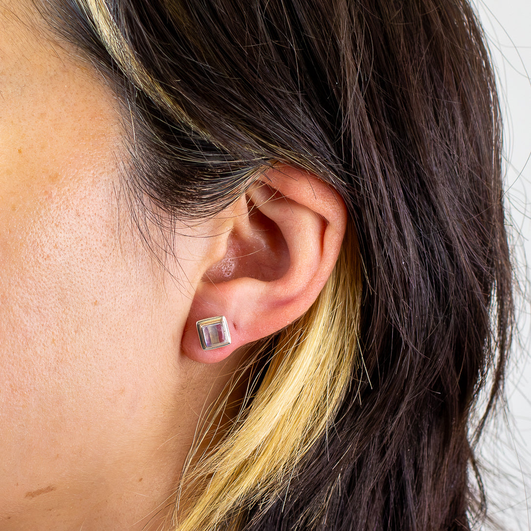 Rainbow Moonstone Stud Earrings