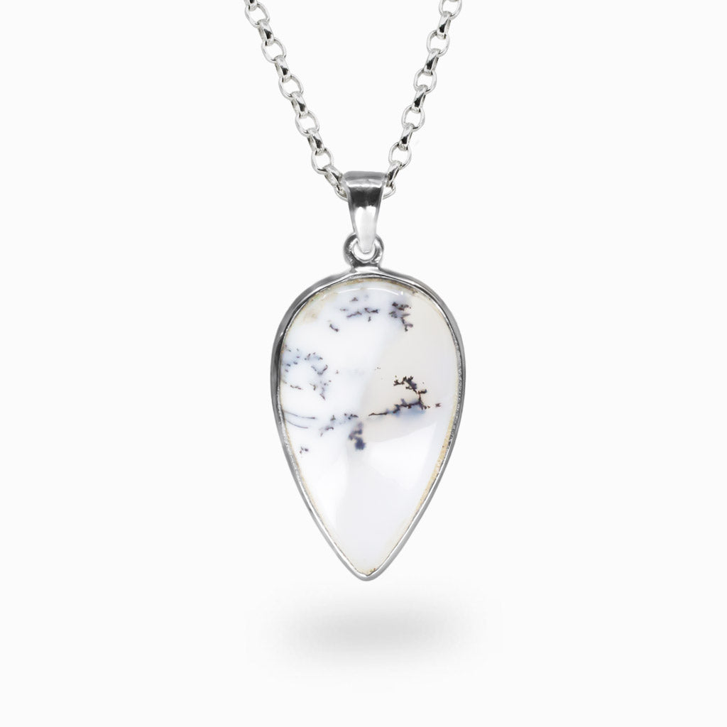 CABOCHON DENDRITIC OPAL TEAR BEZEL NECKLACE STERLING SILVER | MADE IN EARTH