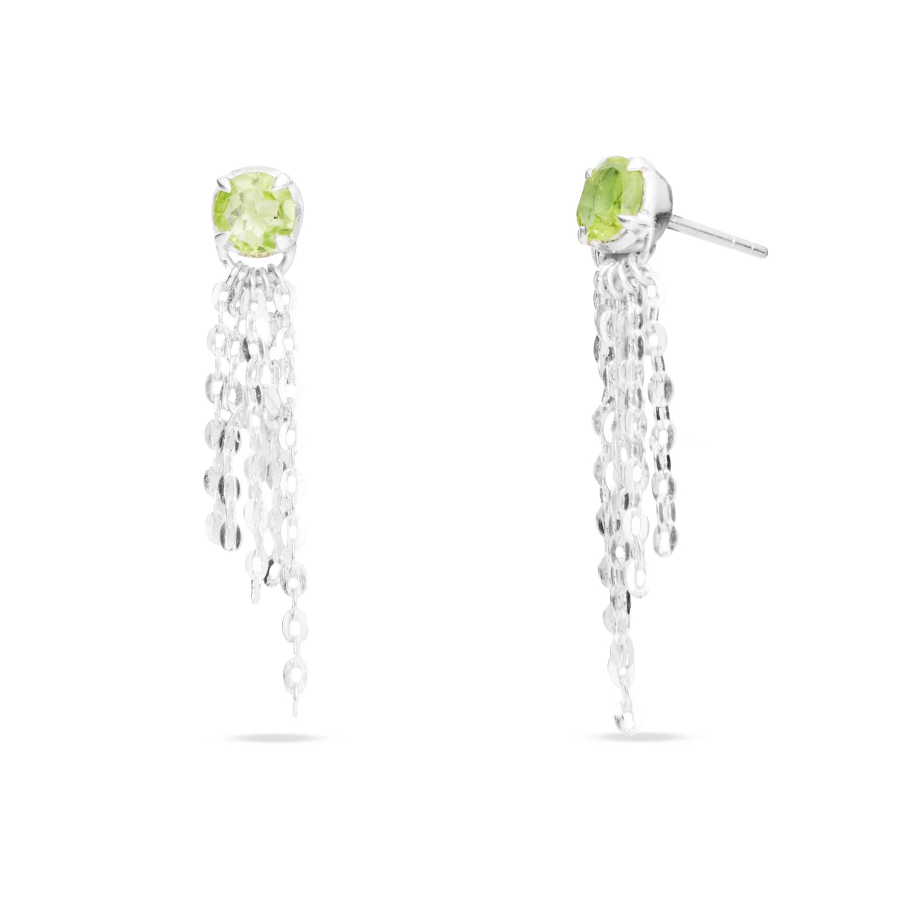 peridot chain drop earrings sterling silver faceted green peridot gemstone fringe dangle earrings