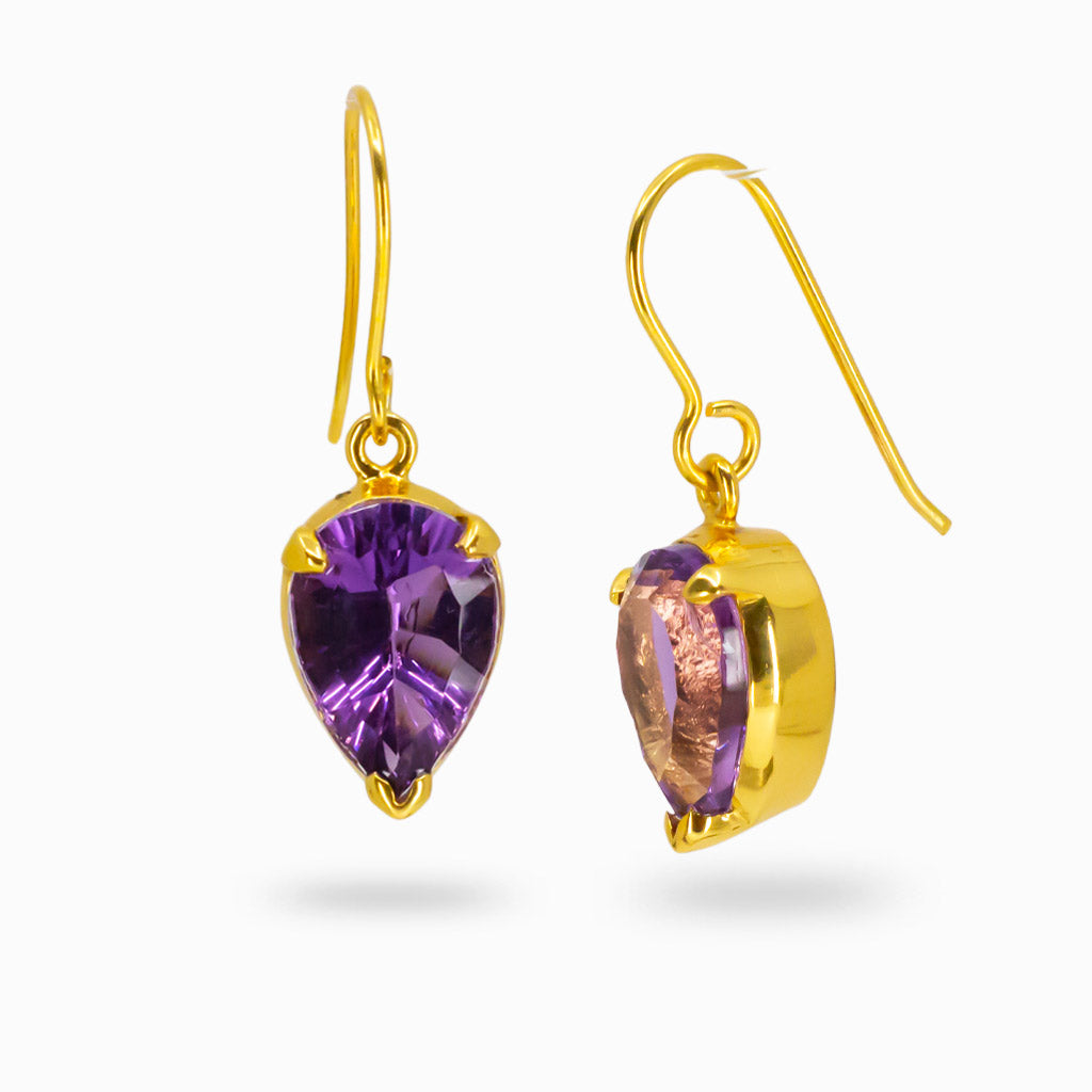 FACETED AMETHYST DROP EARRINGS IN GOLD VERMEIL FINISH | MADE IN EARTH 