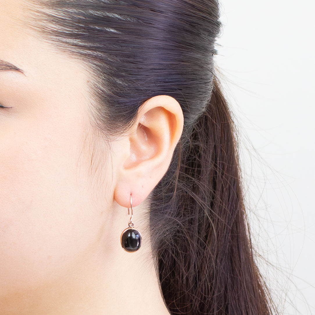 CABOCHON OVAL BLACK STAR DIOPSIDE EARRINGS IN ROSE GOLD VERMEIL FINISH | MADE IN EARTH 