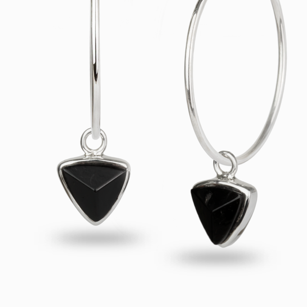 black tourmaline hoop earrings
