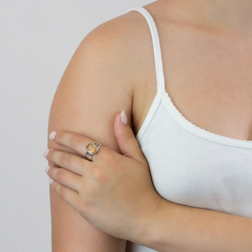 Golden Topaz ring on model