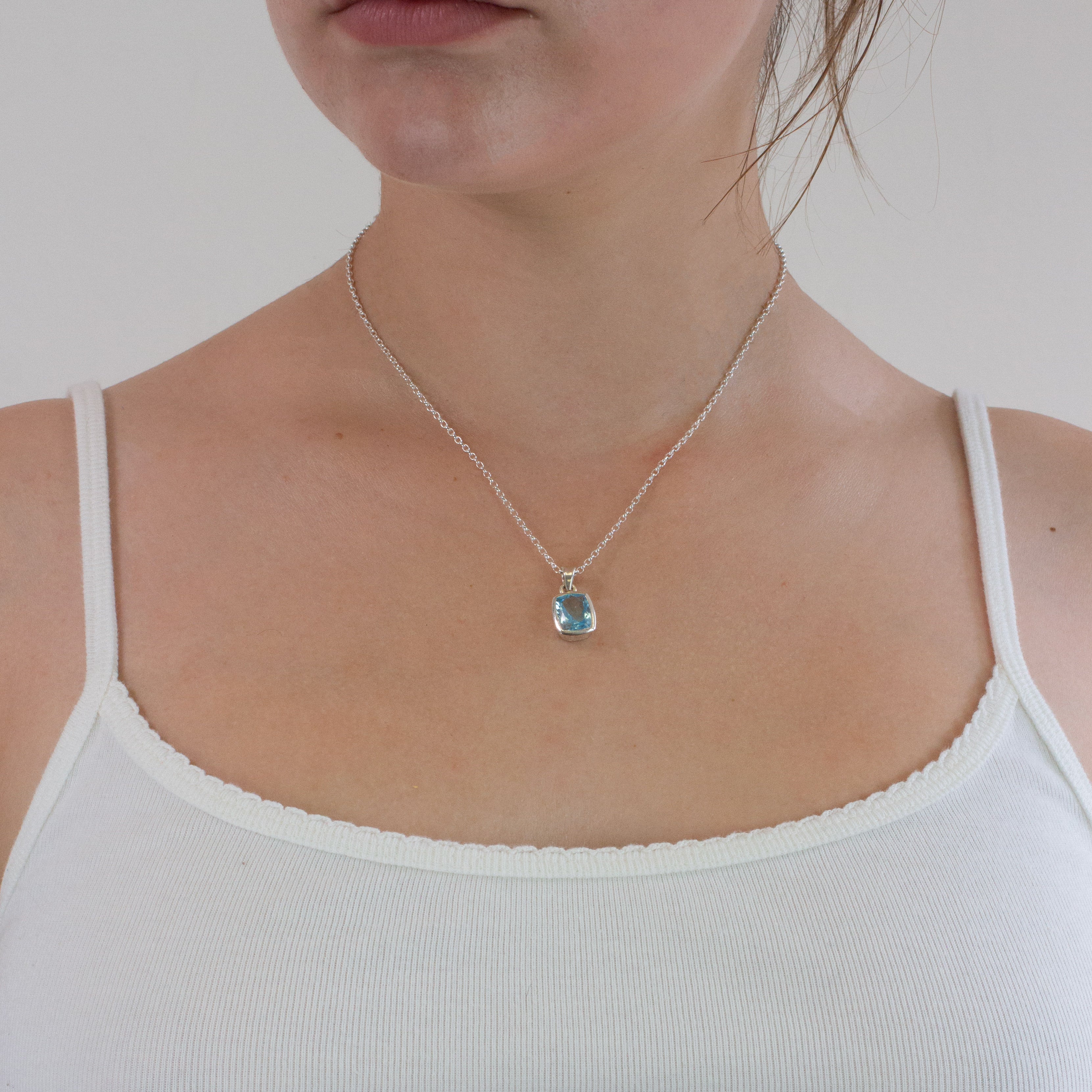 BLUE TOPAZ NECKLACE ON MODEL