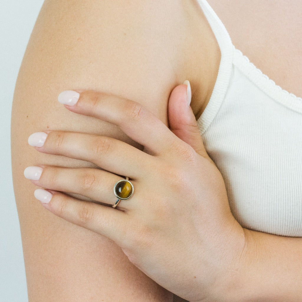 Tiger Eye ring on model