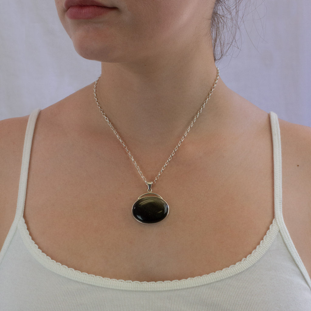 Goldsheen Obsidian necklace on model