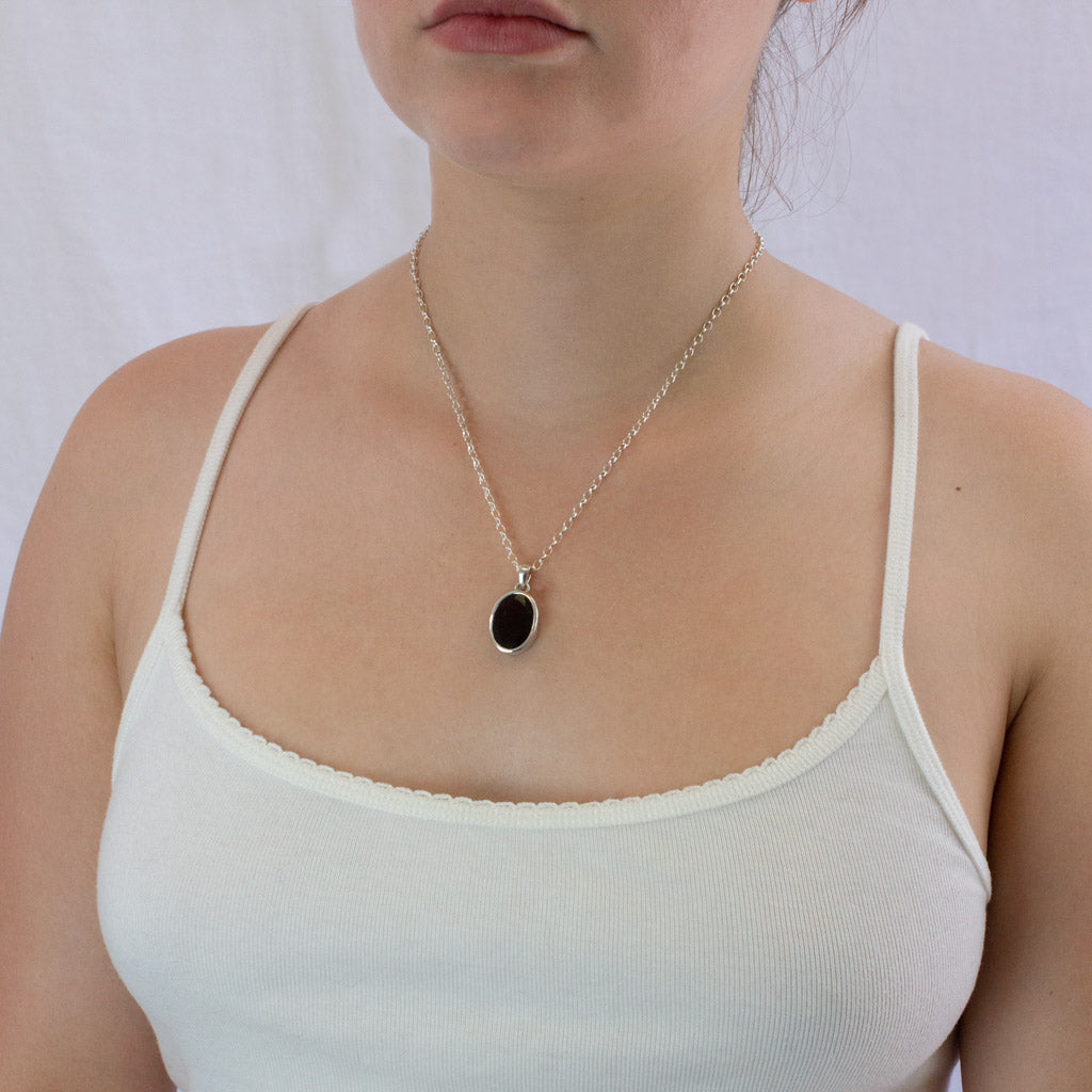 Garnet necklace on model