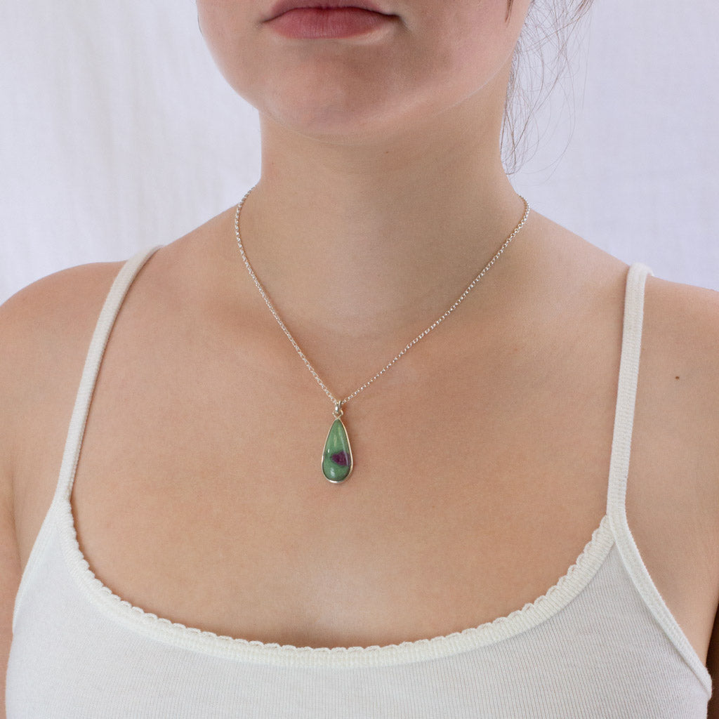 Ruby Zoisite necklace on model