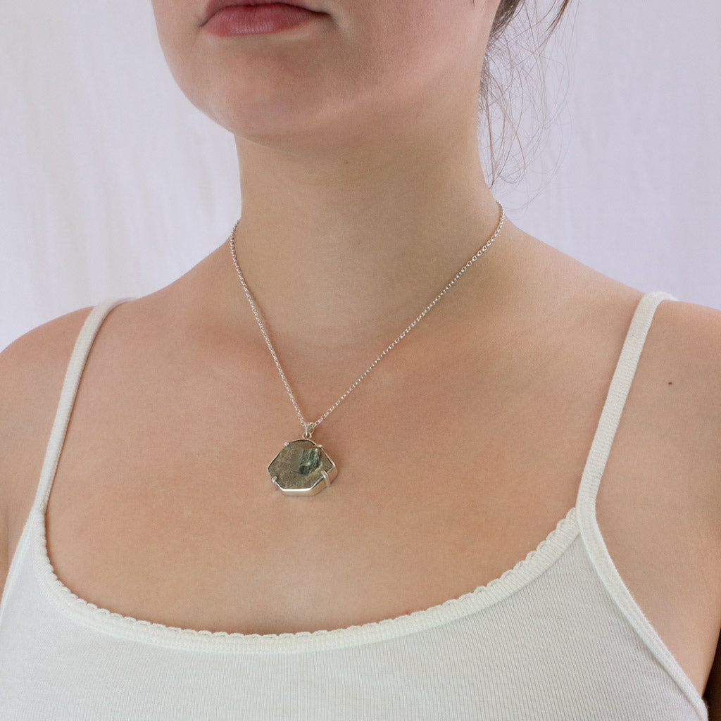 Pyrite necklace on model