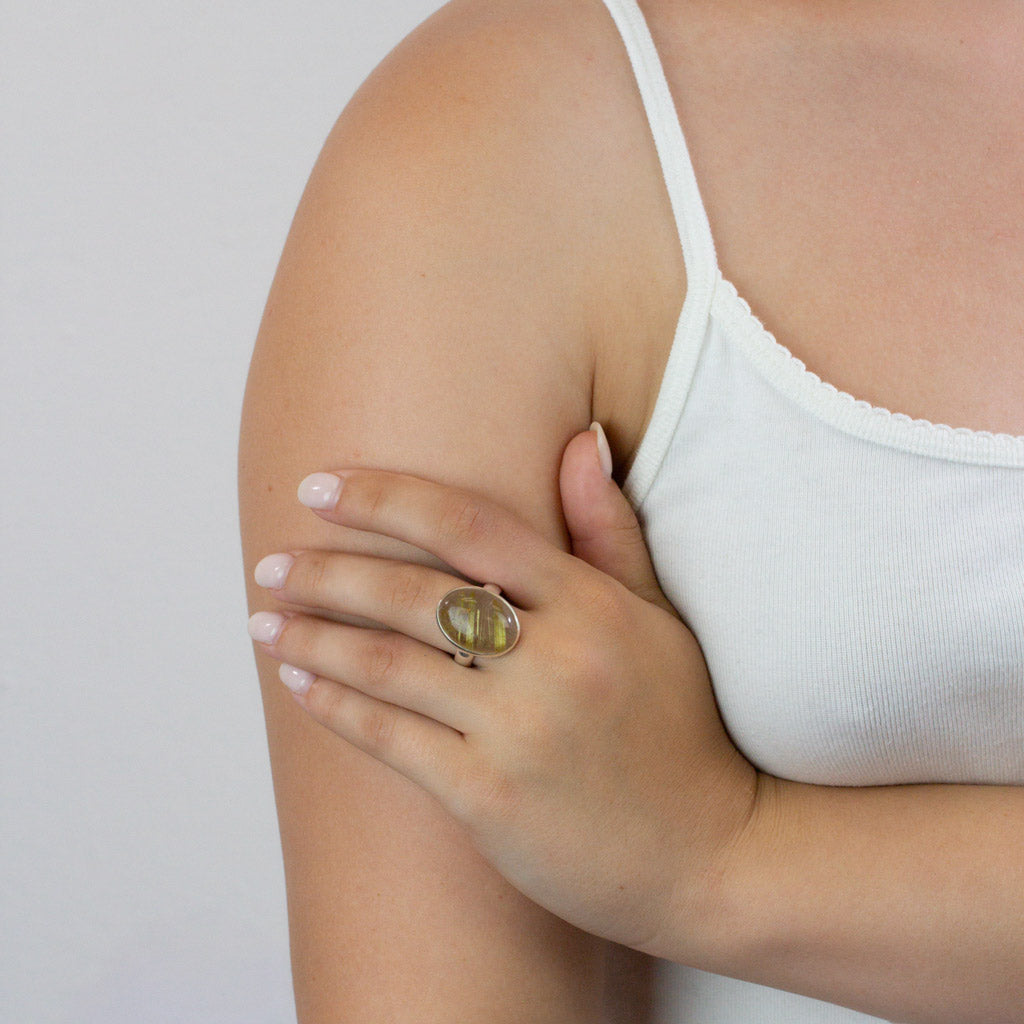 Rutilated Quartz ring on model