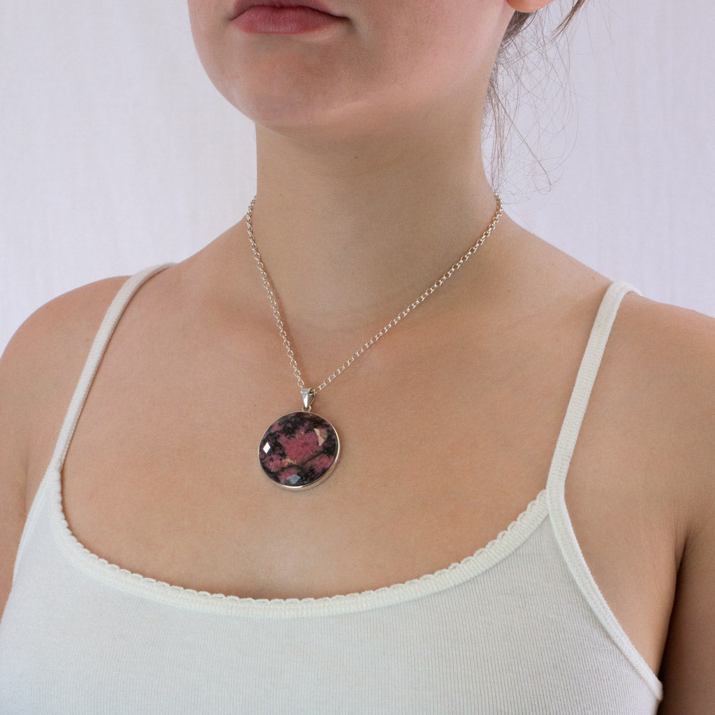 Rhodonite necklace on model