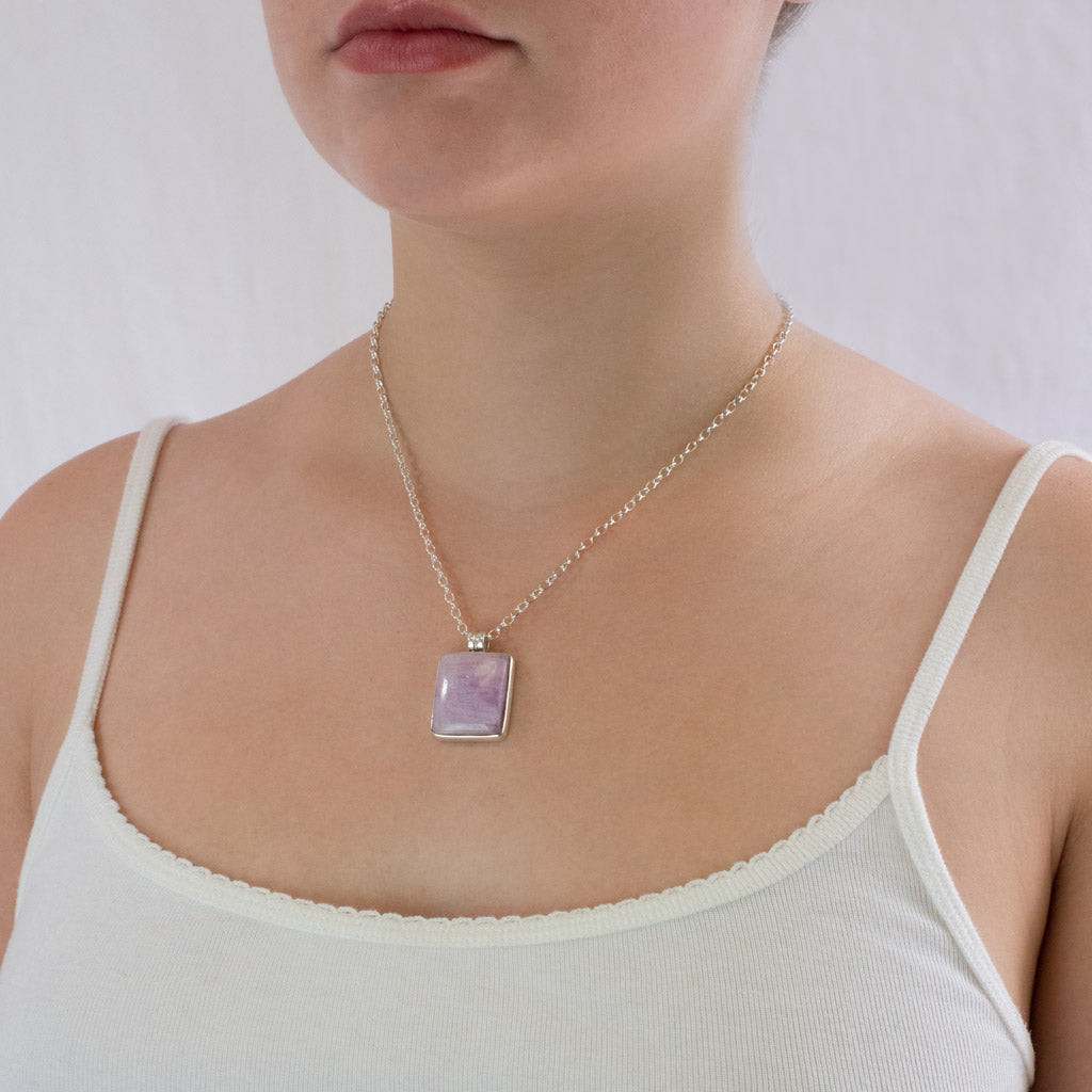 Kunzite necklace on model