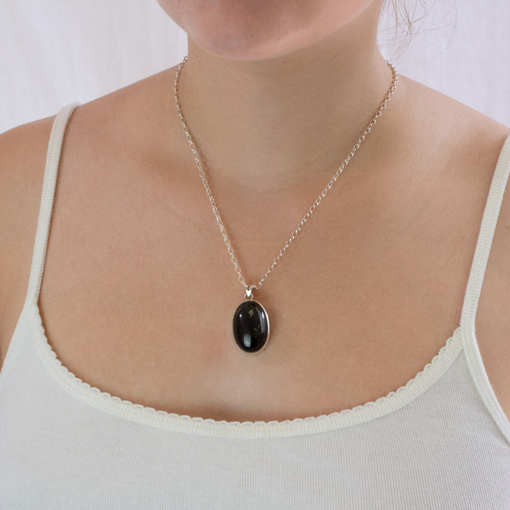 Black Star Diopside necklace on model