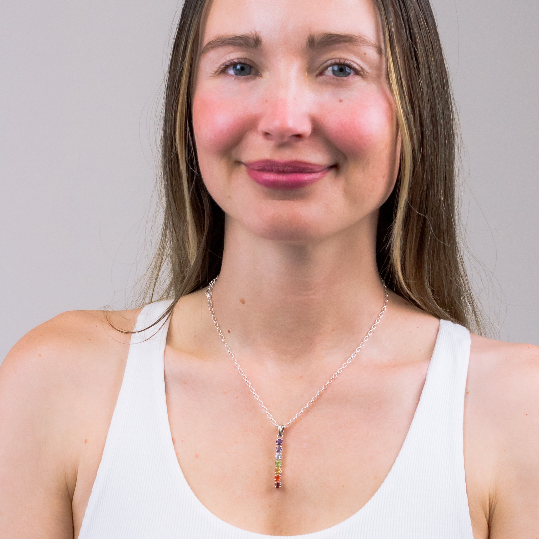 CHAKRA NECKACE ON MODEL
