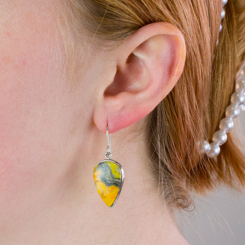 bumble bee jasper earrings on model