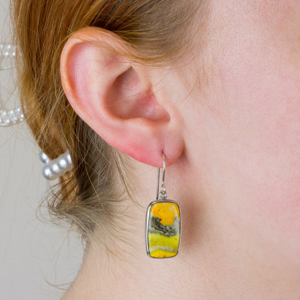 bumble bee jasper earrings on model