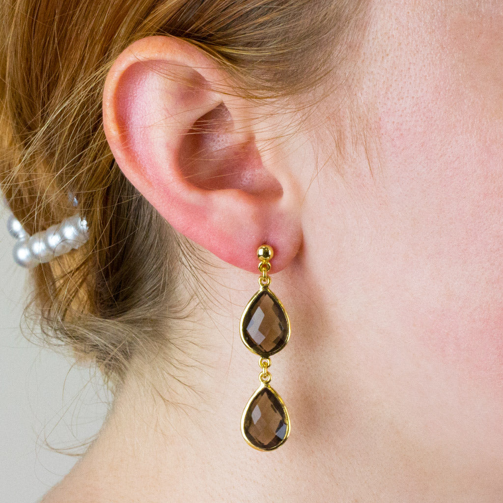 SMOKEY QUARTZ STUD DROPS
