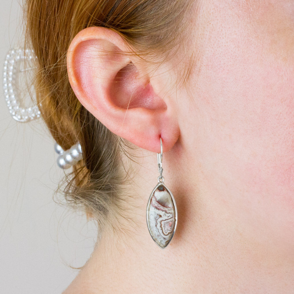 crazy lace agate earring on model