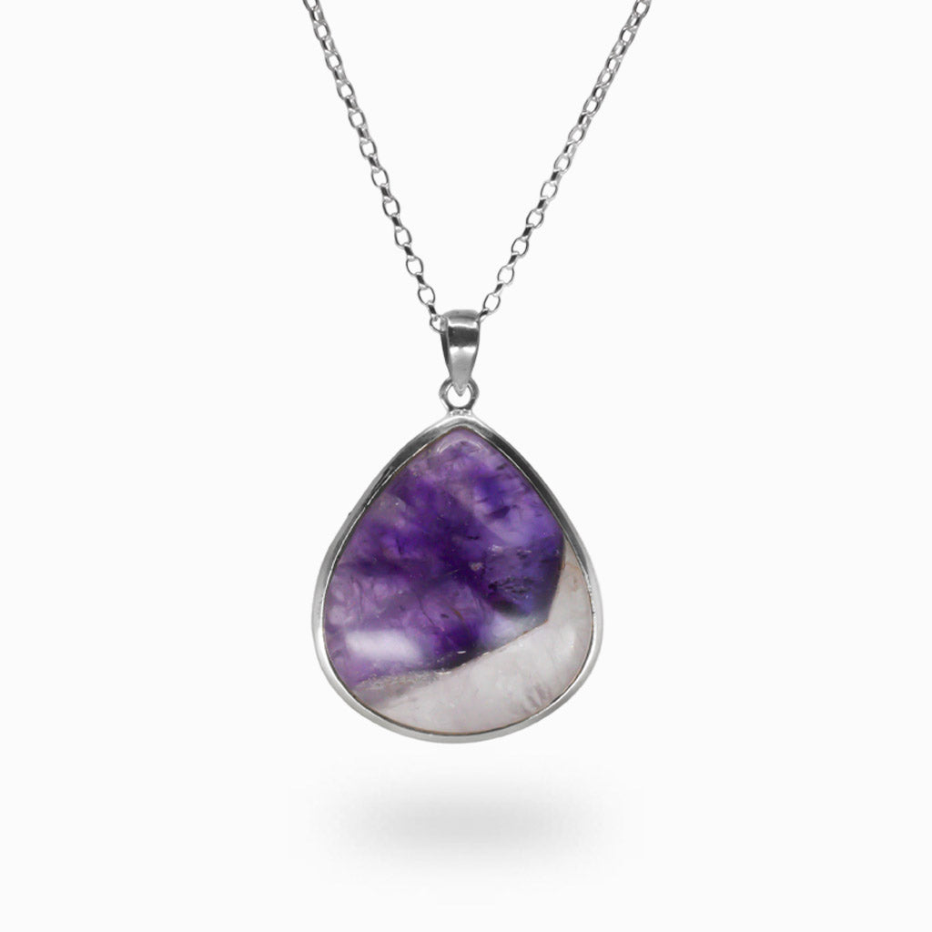 CABOCHON TEAR CHEVRON AMETHYST NECKLACE STERLING SILVER MADE IN EARTH