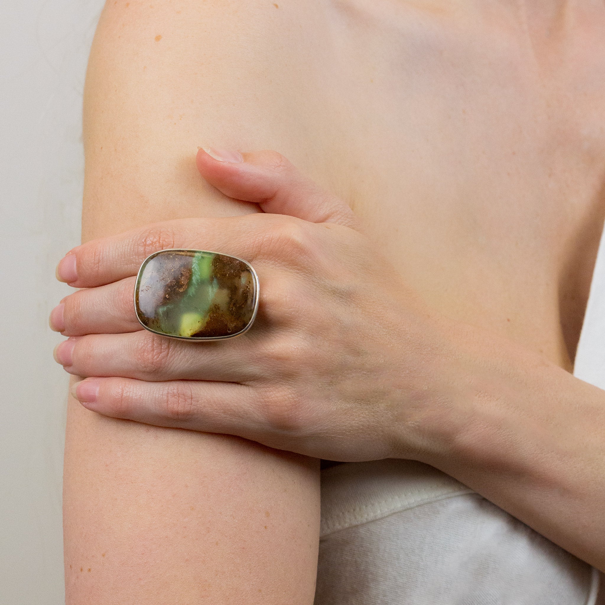 Chrysoprase in Matrix Ring