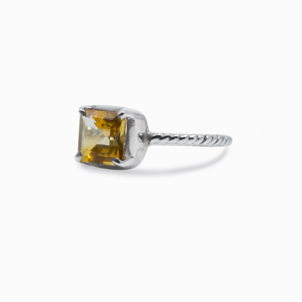 faceted square Citrine ring