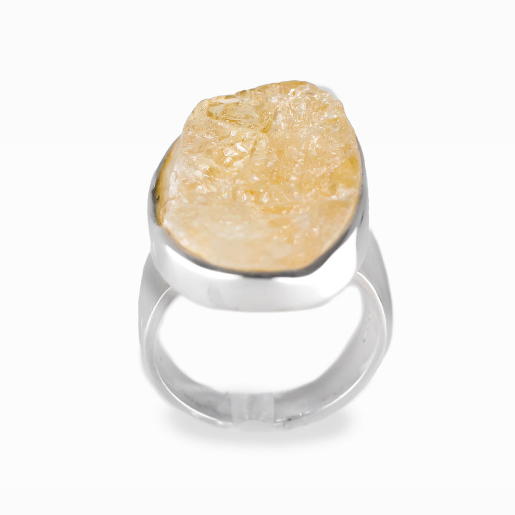 Natural freeform Citrine gemstone ring set in polished sterling silver.