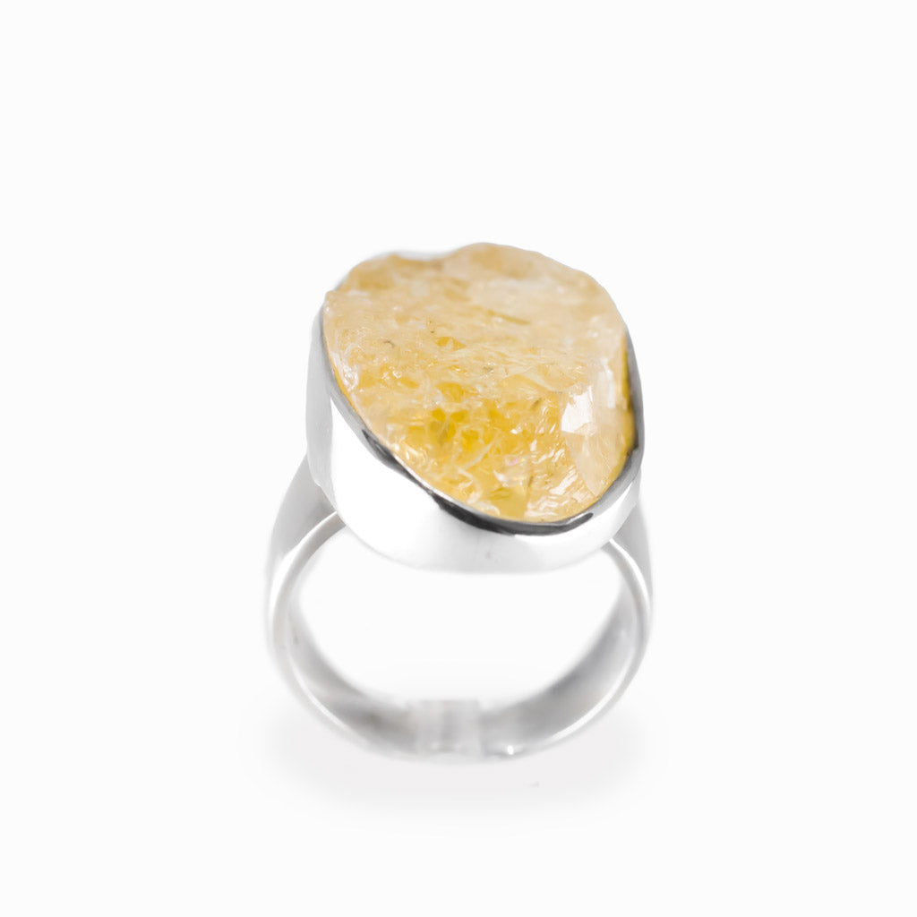 Natural freeform Citrine gemstone ring set in polished sterling silver.