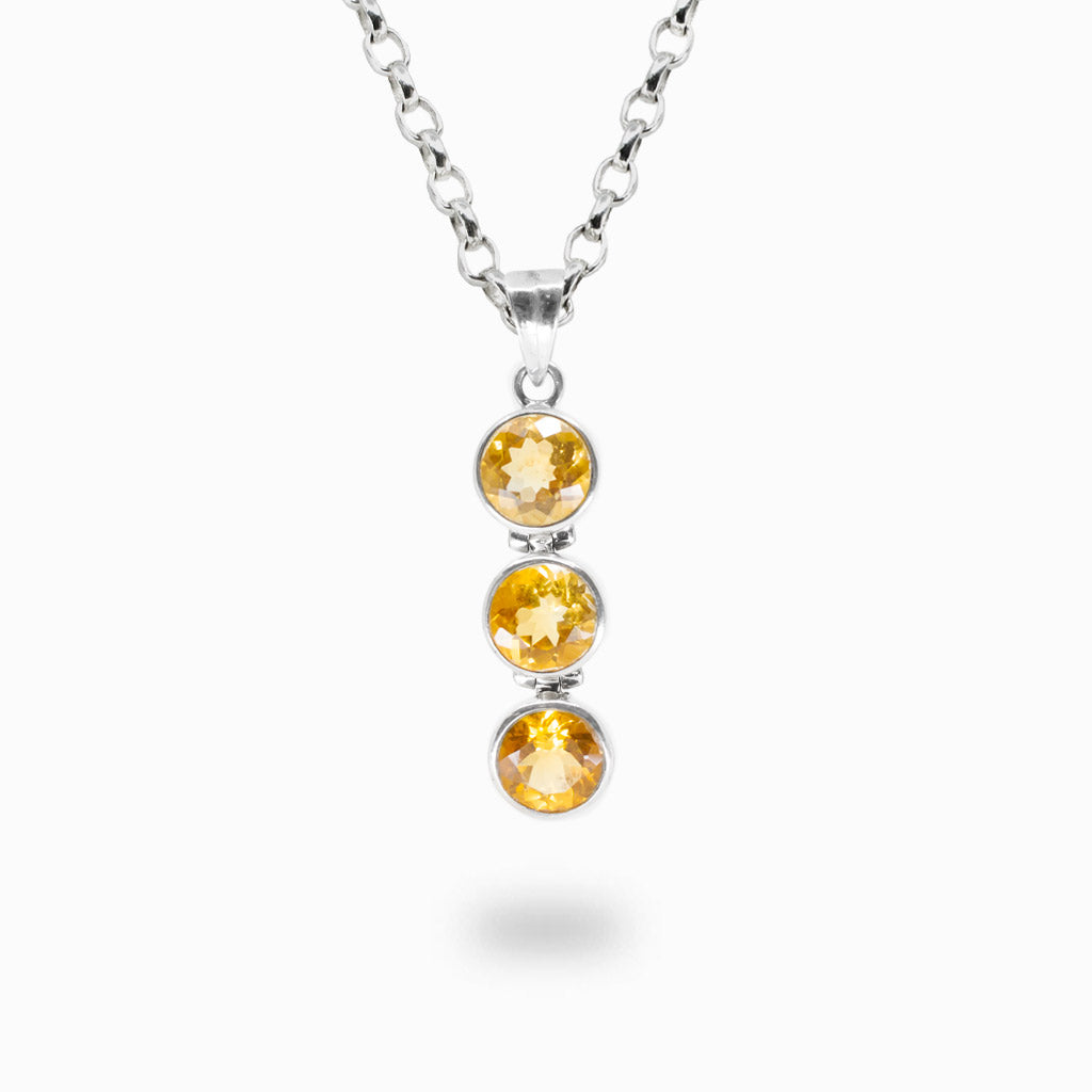 Faceted triple drop citrine necklace in sterling silver