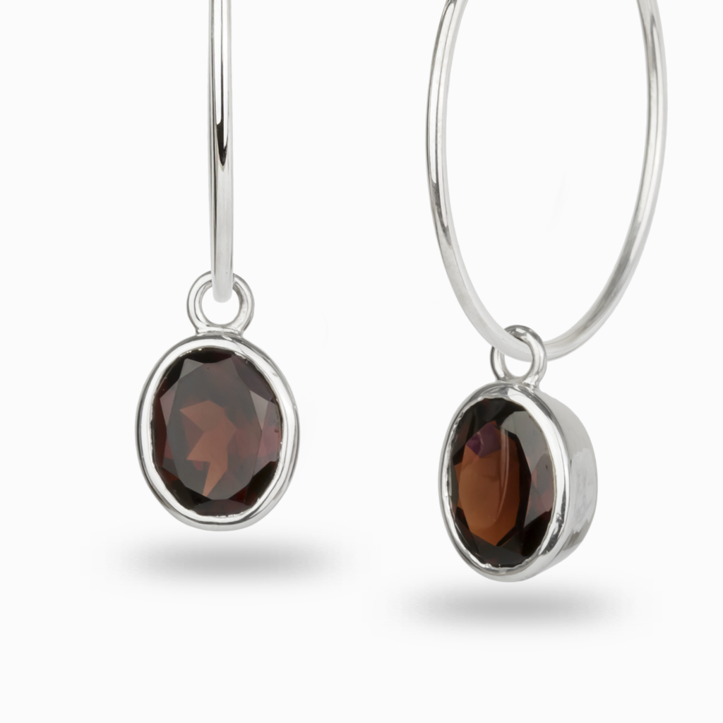 garnet hoop earrings