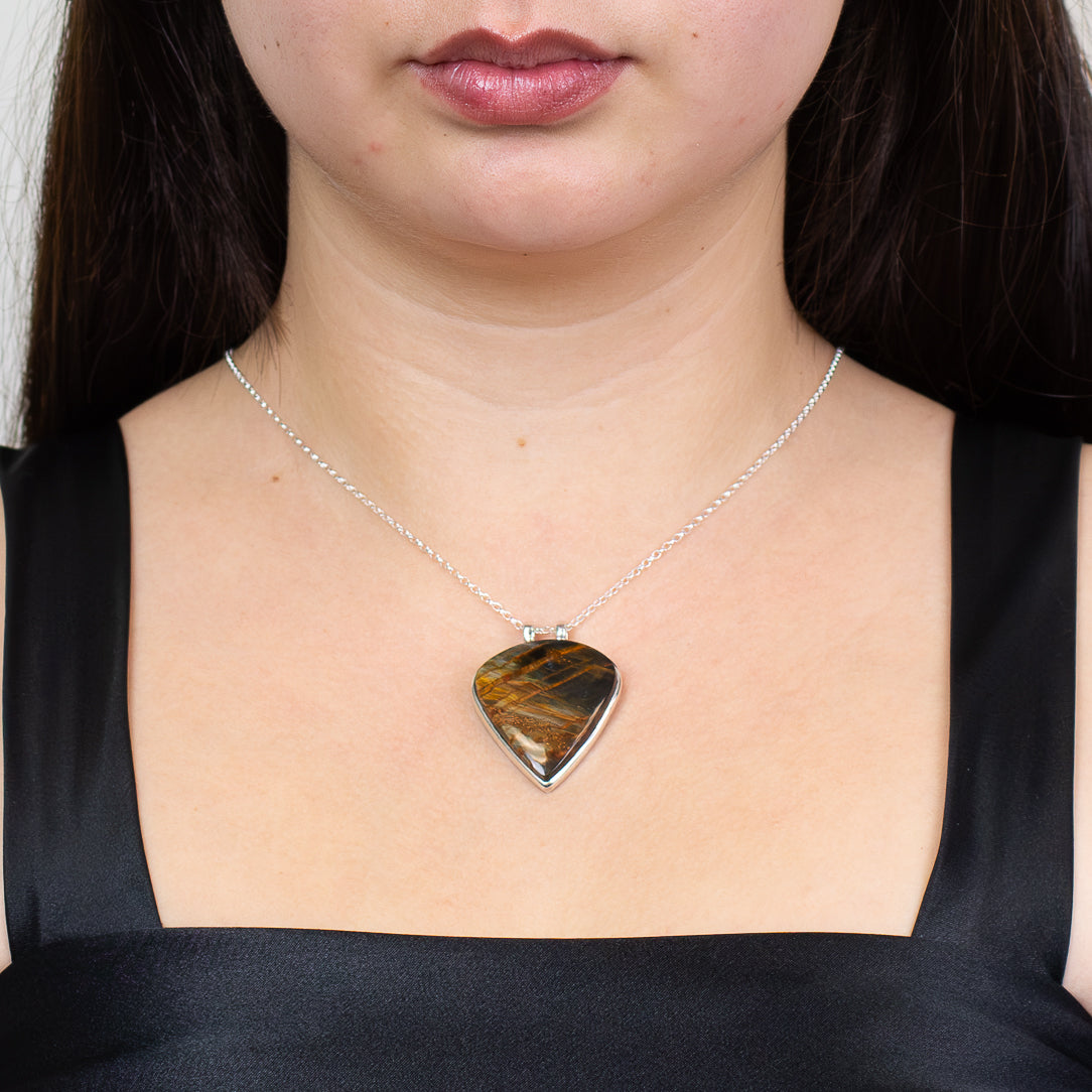 CABOCHON PIETRESITE TEAR NECKLACE STERLING SILVER 