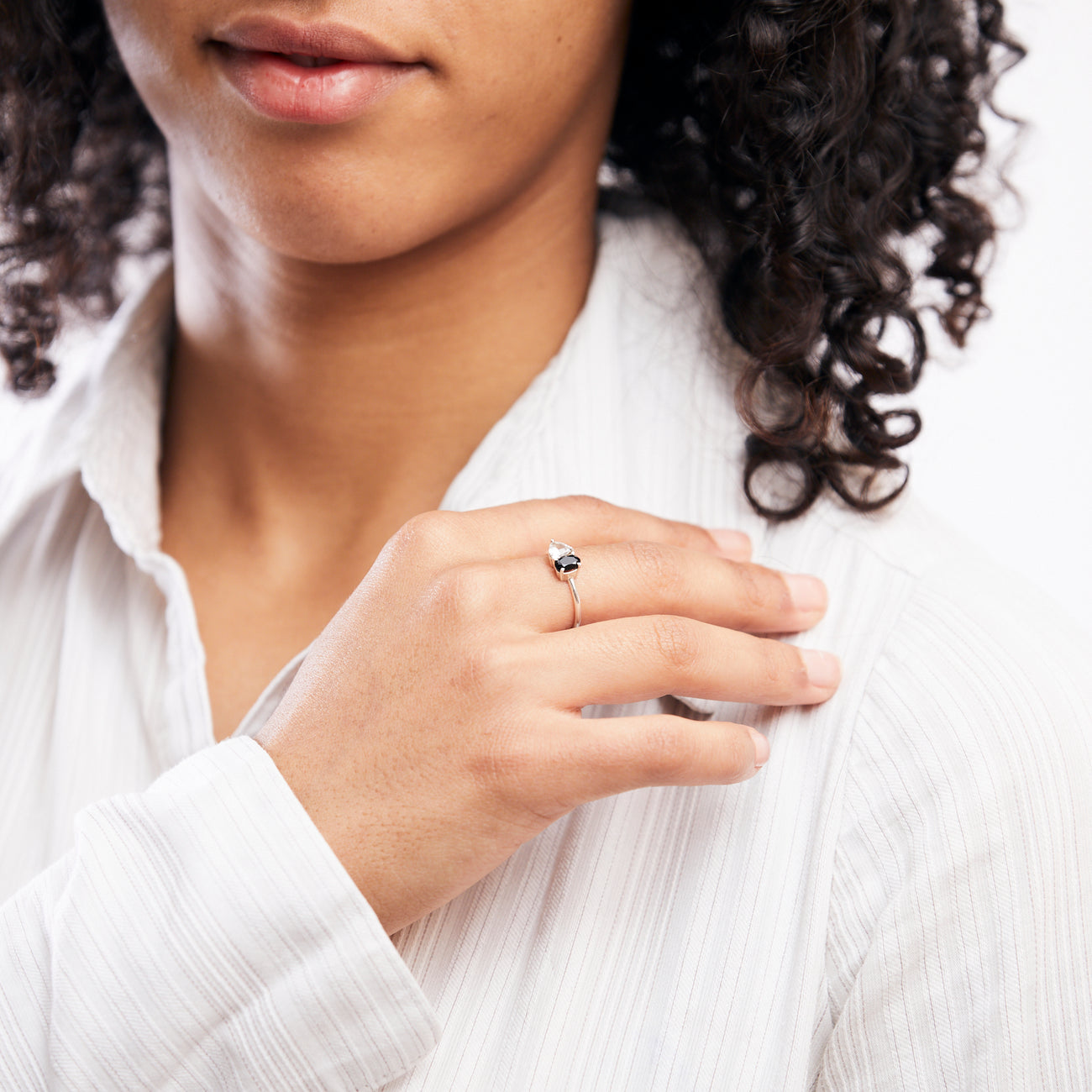 FACETED ONYX AND CLEAR QUARTZ RING STERLING SILVER