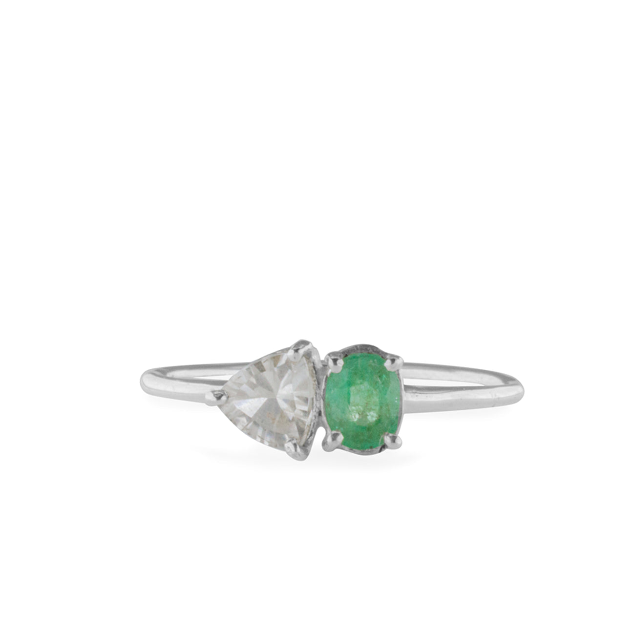 FACETED EMERALD AND CLEAR QUARTZ RING