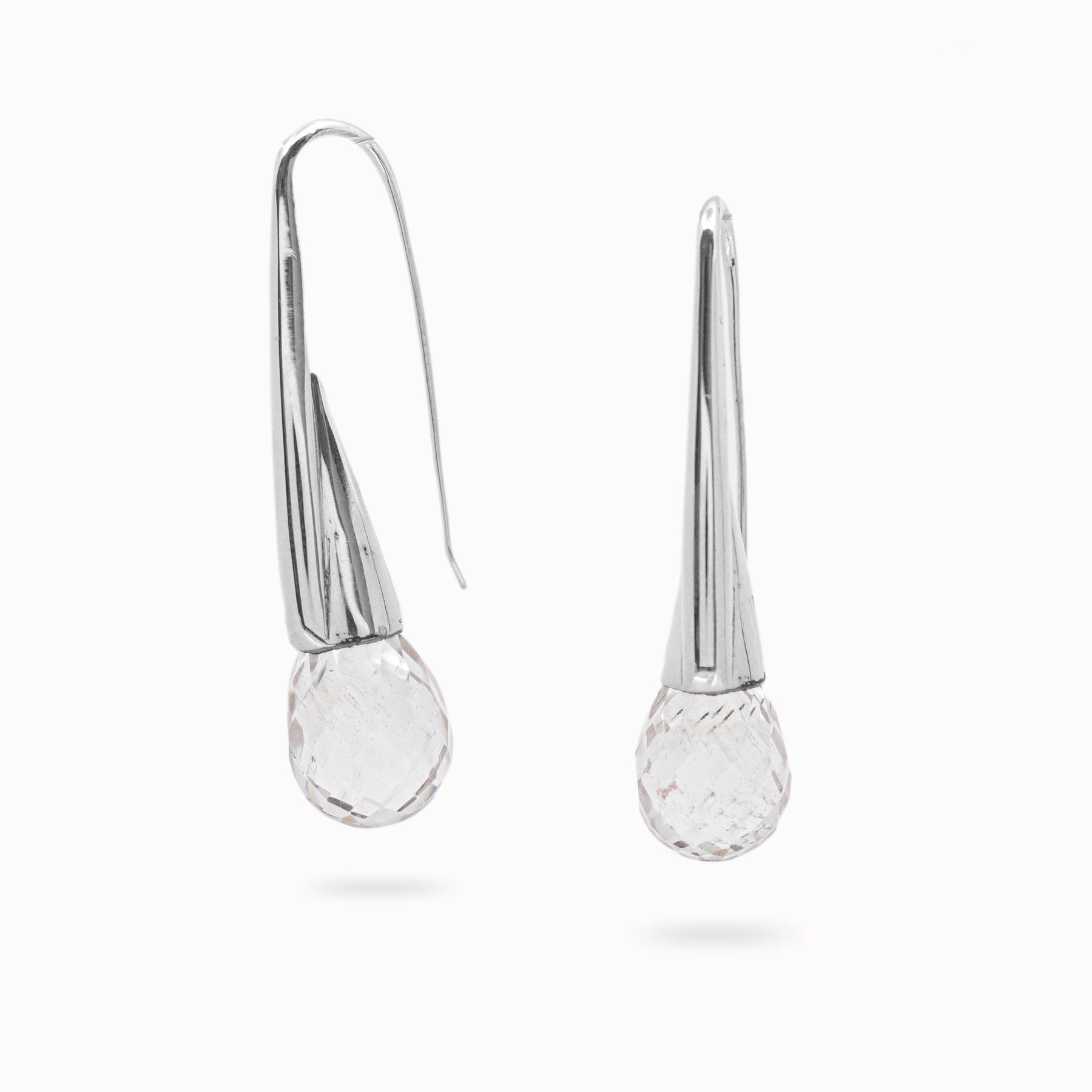 FACETED BRIOLETTE CLEAR QUARTZ DROP EARRINGS | MADE IN EARTH 