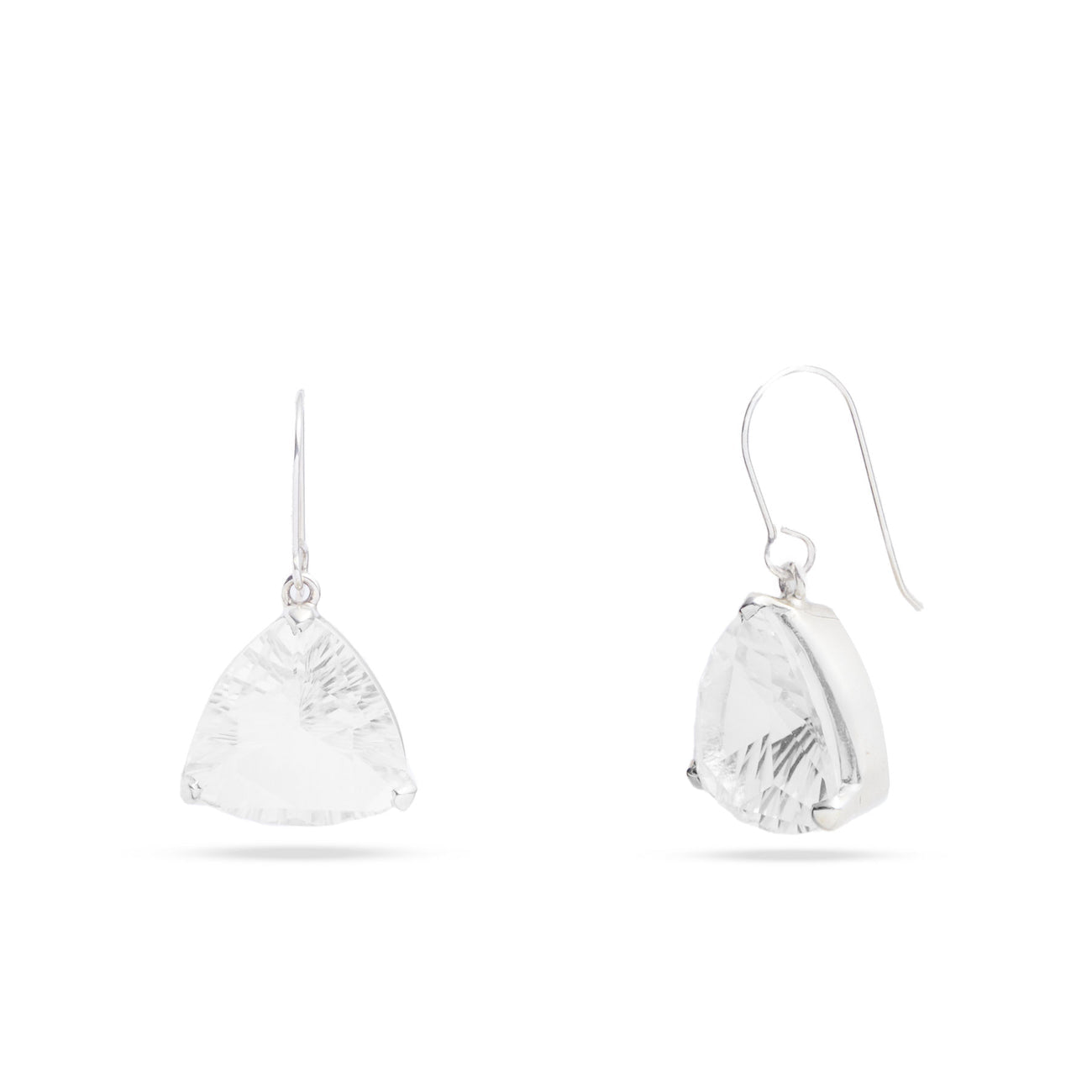 FACETED TRIANGLE CLEAR QUARTZ  DROP EARRINGS STERLING SILVER | MADE IN EARTH
