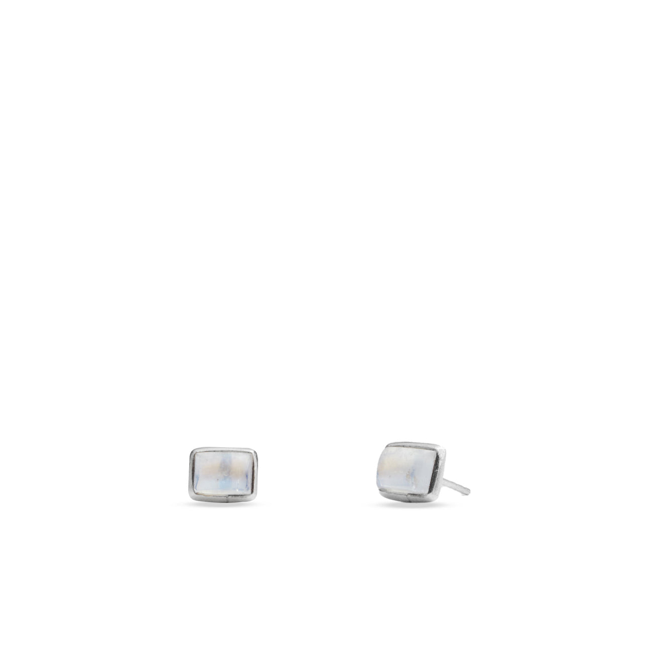 CABOCHON RECTANGLE RAINBOW MOONSTONE STUD EARRINGS STERLING SILVER | MADE IN EARTH