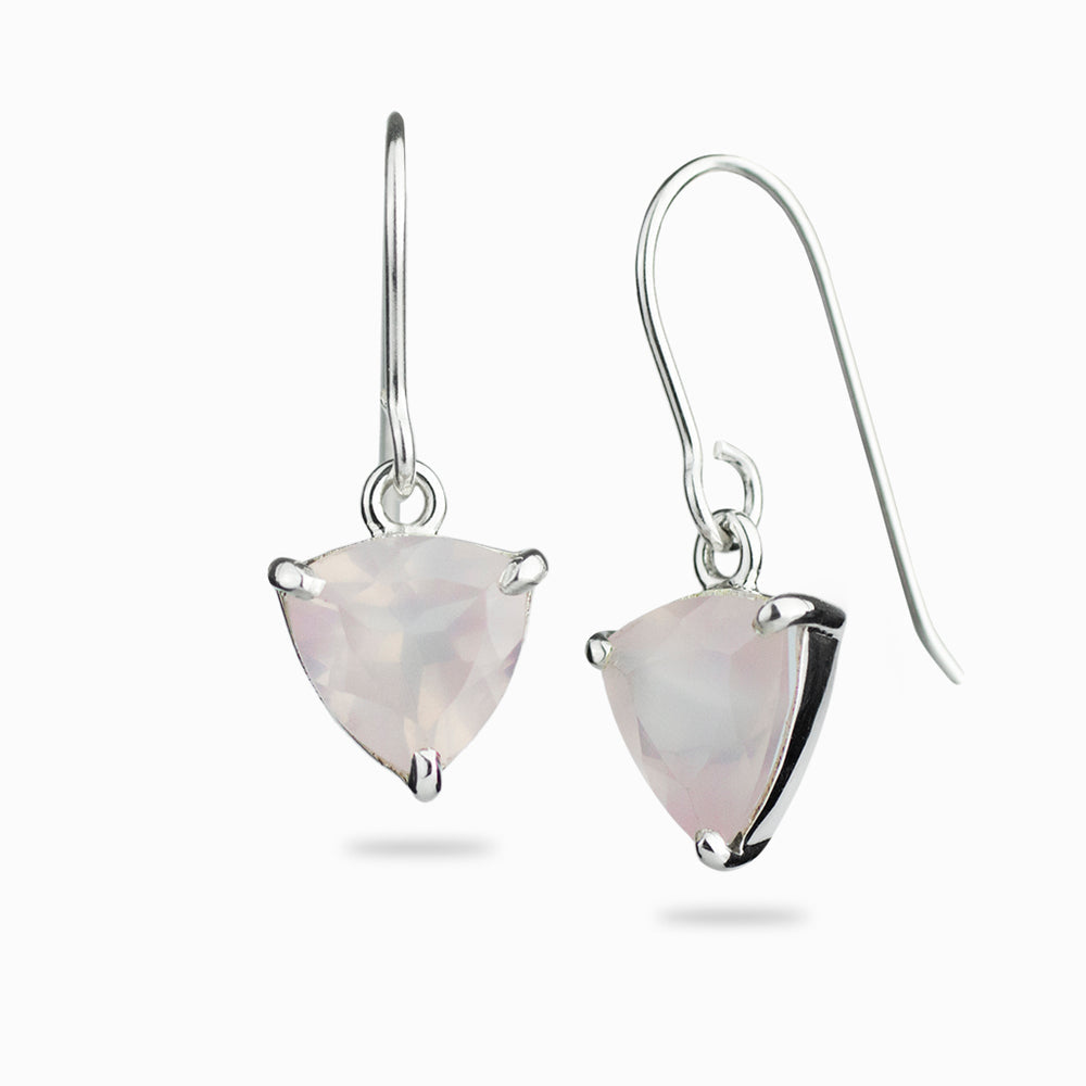 TRILLION FACET ROSE QUARTZ DROP EARRINGS STERLING SILVER  | MADE IN EARTH