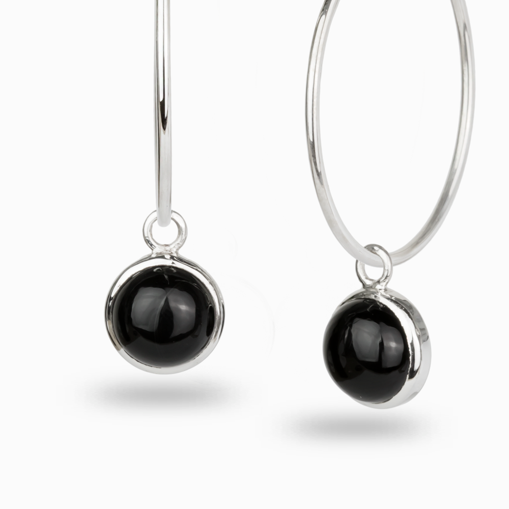 CABOCHON ONYX HOOP CHARMS STERLING SILVER | MADE IN EARTH 