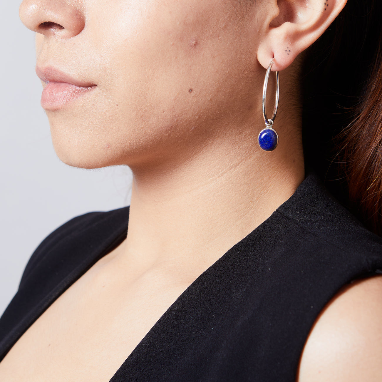 LAPIS LAZULI CAB OVAL CABOCHON HOOP CHARMS