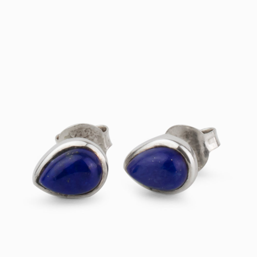 CABOCHON LAPIS LAZULI TEAR STUD EARRING STERLING SILVER | MADE IN EARTH