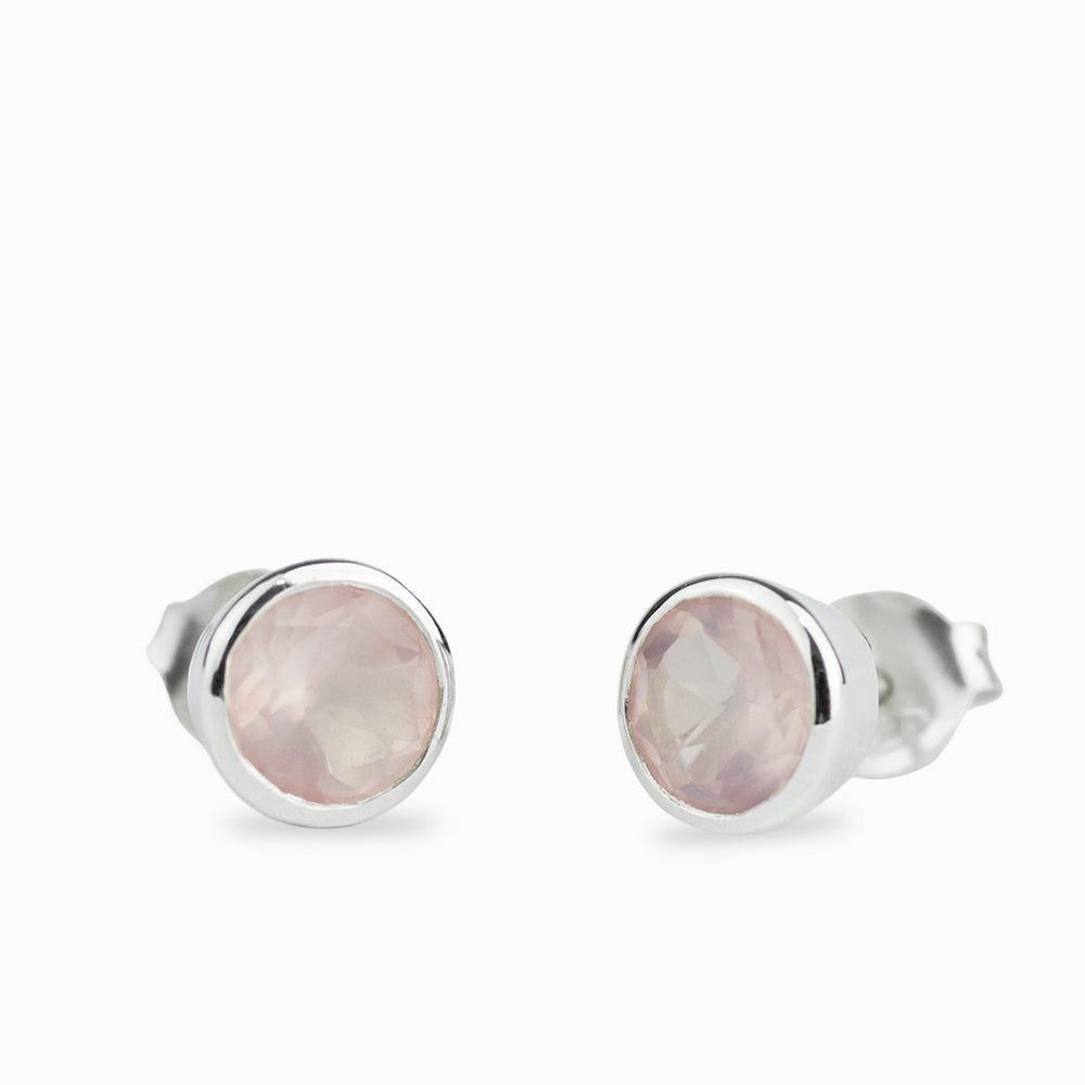 ROSE QUARTZ FACETED ROUND STUDS | MADE IN EARTH