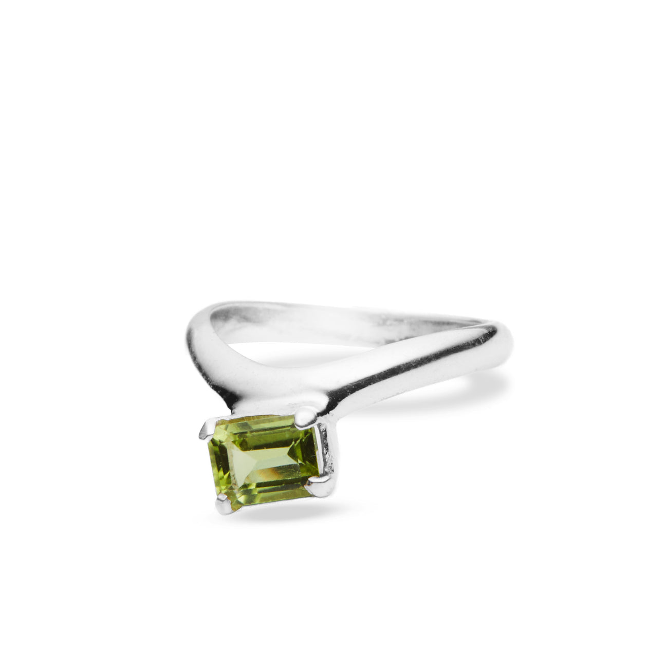 FACETED PERIDOT RECTANGLE STERLING SILVER RING | MADE IN EARTH 
